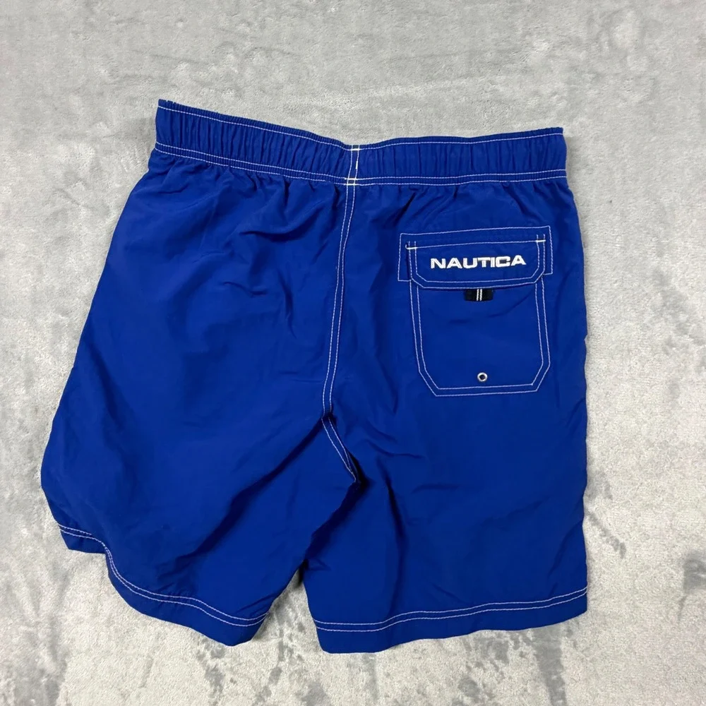 Nautica Men Size Small W30 Blue Swim Trunks Board Short Elastic Waist Mesh Lined